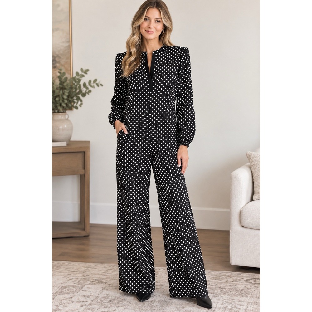 $198 NWT "leRumi"black/white dots jumper romper Medium Revolve